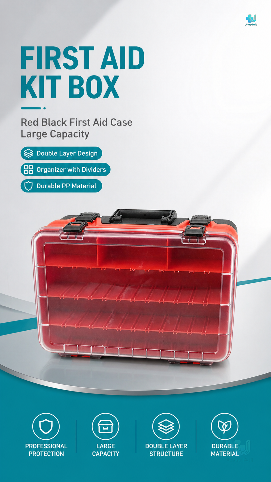 Single-layer Transparent First Aid Kit with Adjusted Dividers detail image