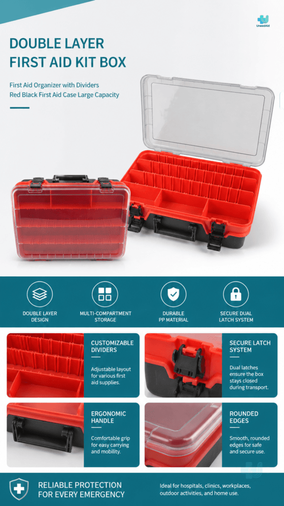 Single-layer Transparent First Aid Kit with Adjusted Dividers detail image