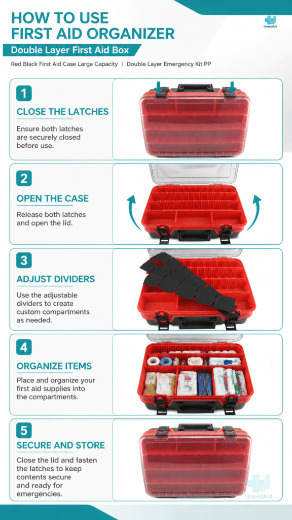 Single-layer Transparent First Aid Kit with Adjusted Dividers detail image