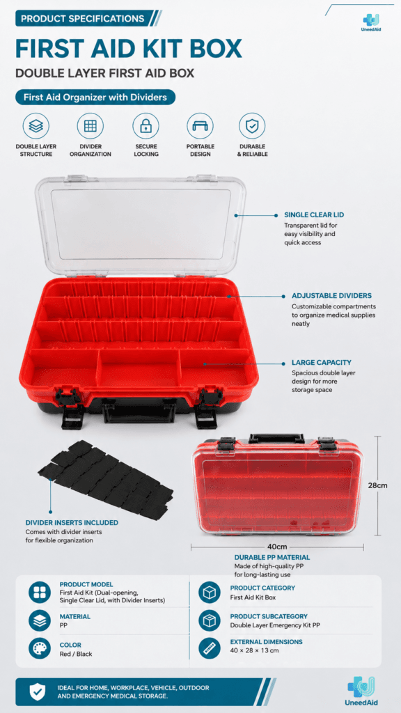 Single-layer Transparent First Aid Kit with Adjusted Dividers detail image