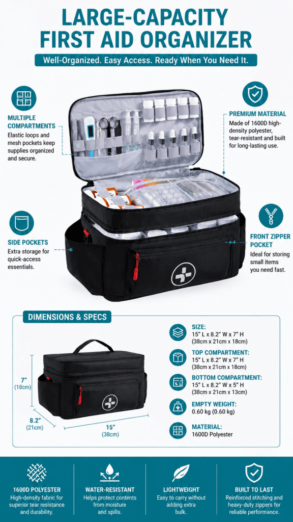 Extra-Large Double-Layer First Aid kit Bag with Shoulder Strap detail image