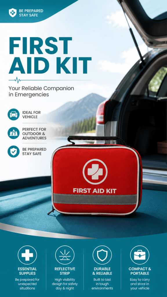 Compact First Aid Kit Bag with Reflective Strip detail image
