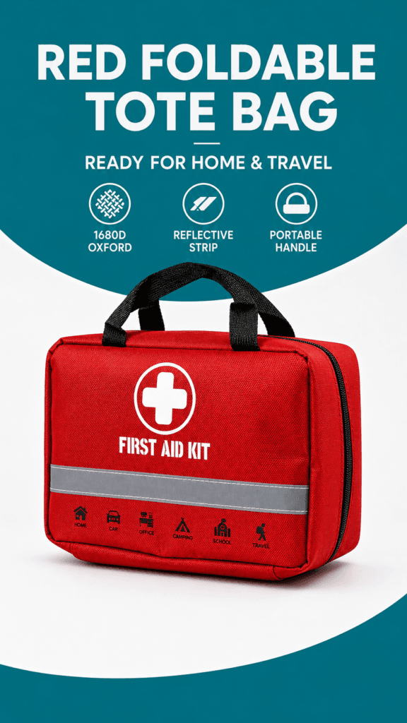 Portable Folding First Aid Kit with Reflective Strip detail image