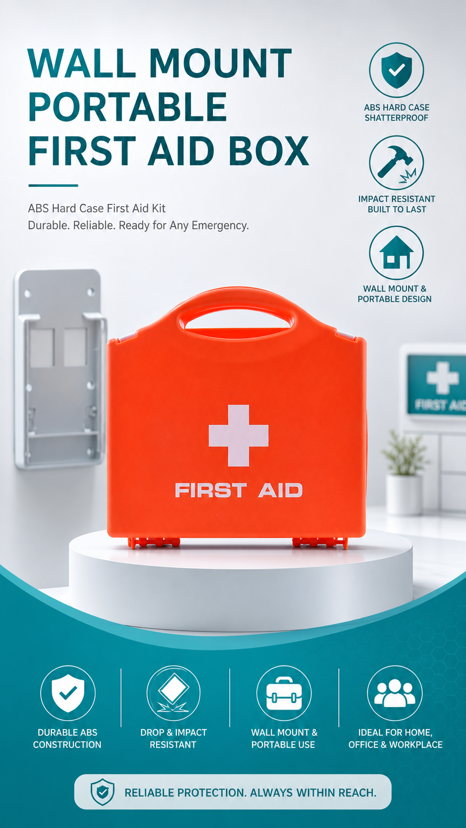 Wall-Mount First Aid Kit – Curved Handle-ABS Material detail image