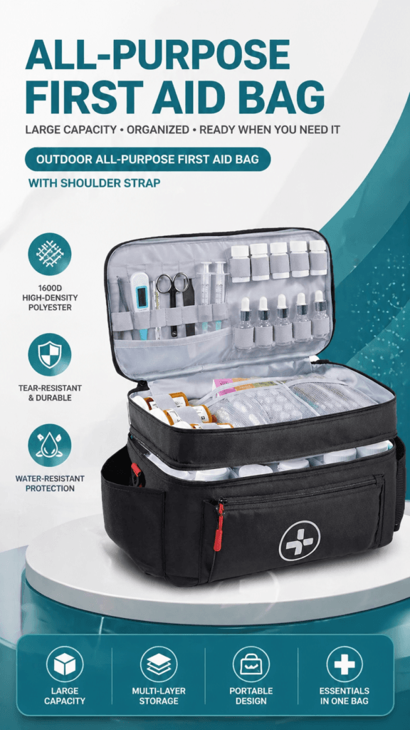 Extra-Large Double-Layer First Aid kit Bag with Shoulder Strap detail image