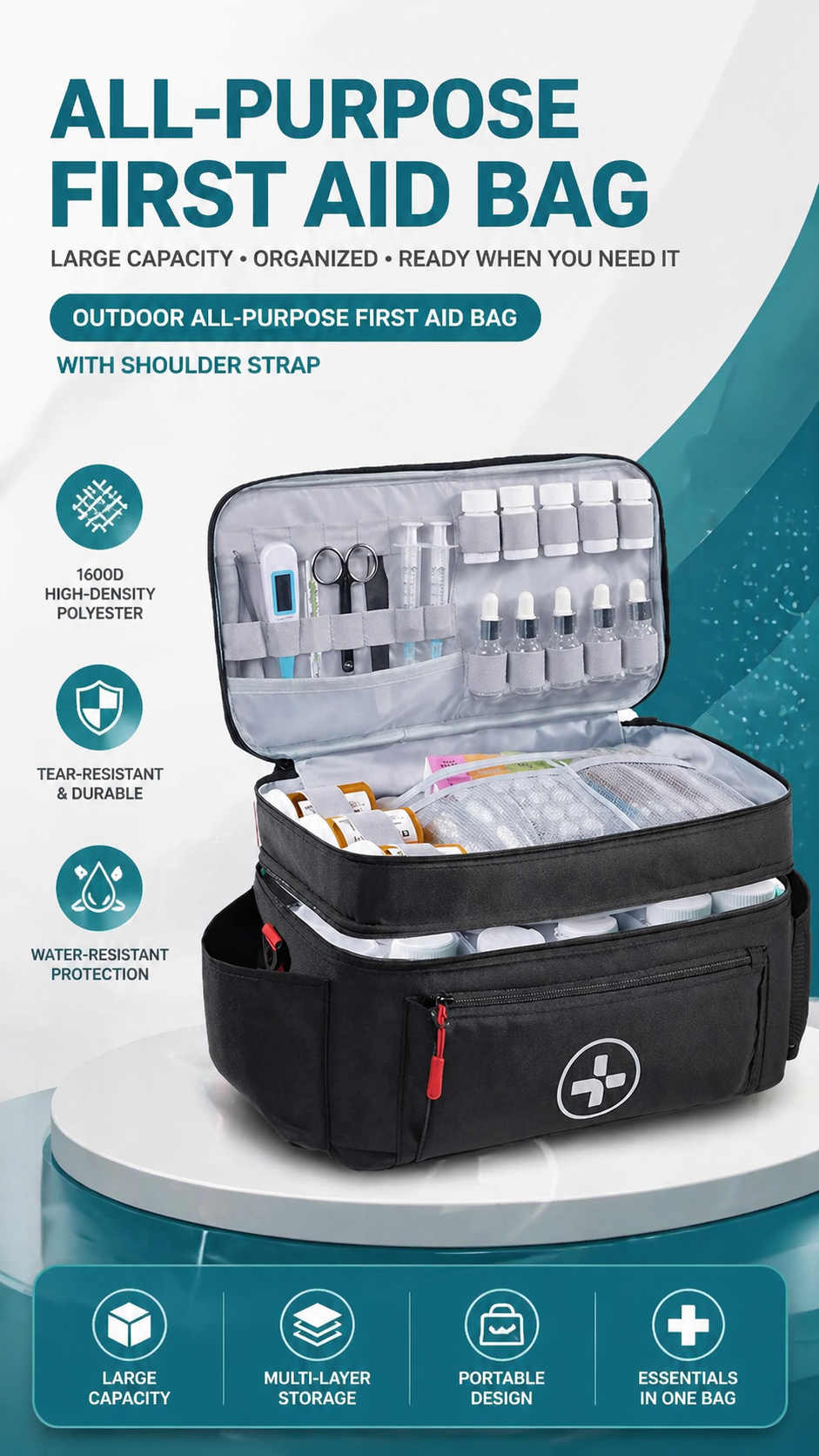 Extra-Large Double-Layer First Aid kit Bag with Shoulder Strap detail image