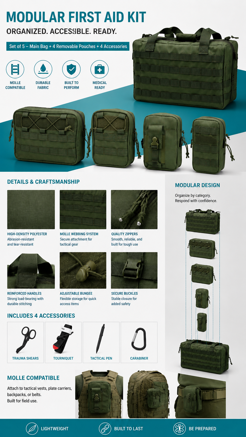 MOLLE Tactical Military First Aid Kit Bag detail image
