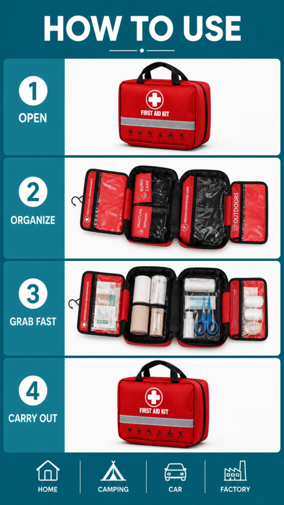 Portable Folding First Aid Kit with Reflective Strip detail image