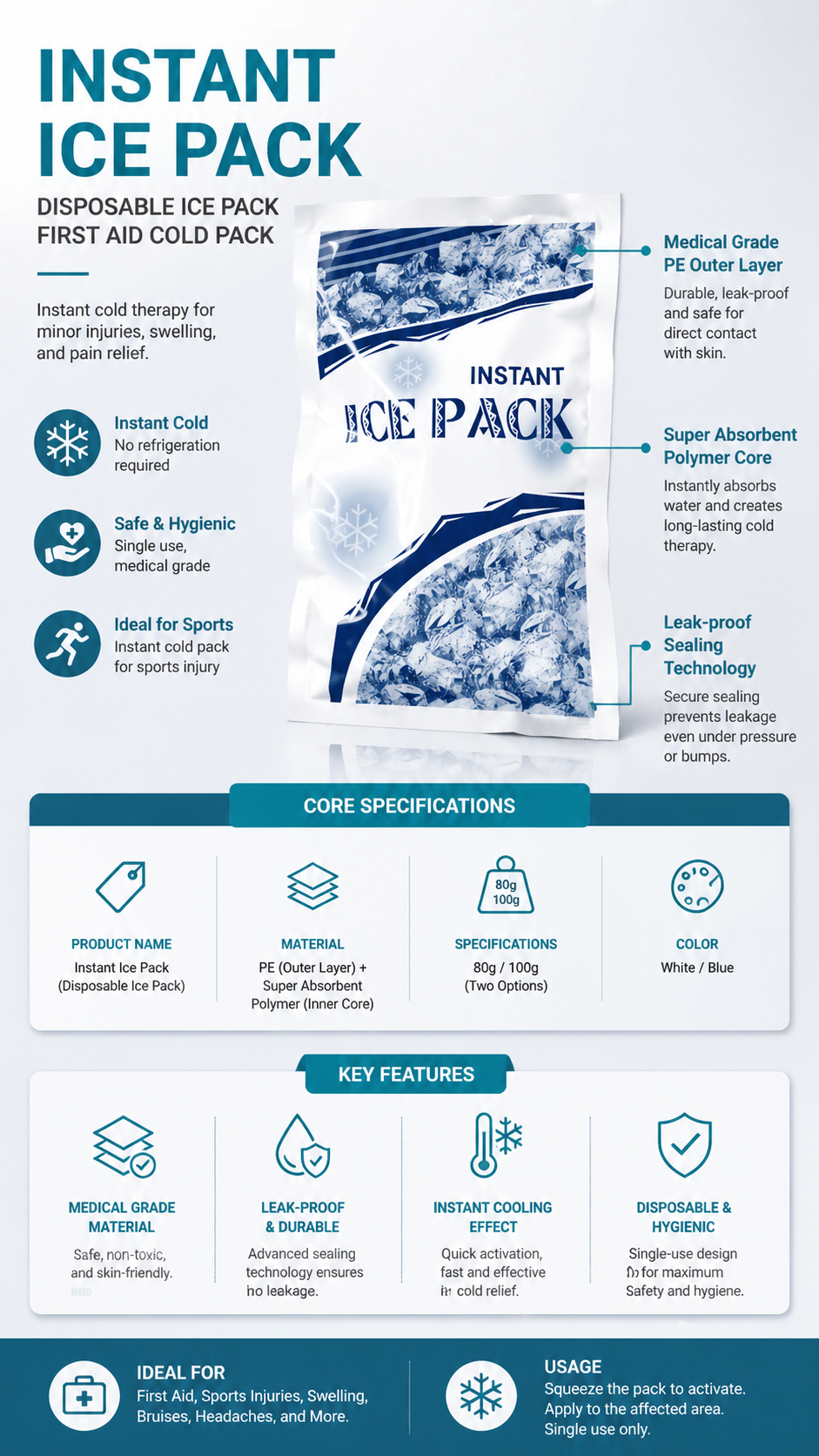 Disposable Instant Ice Pack for First Aid and Emergency Cooling detail image