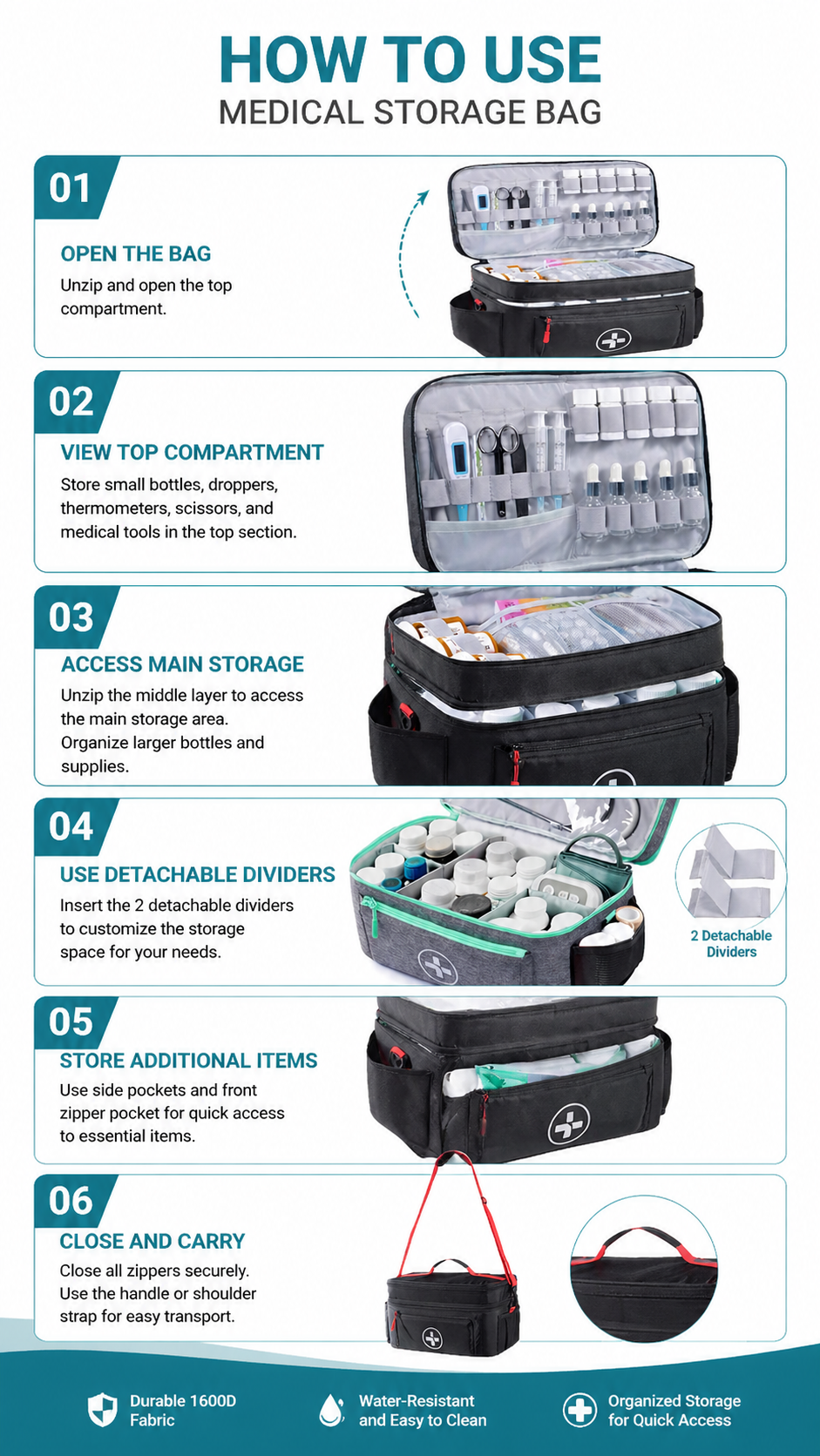 Extra-Large Double-Layer First Aid kit Bag with Shoulder Strap detail image