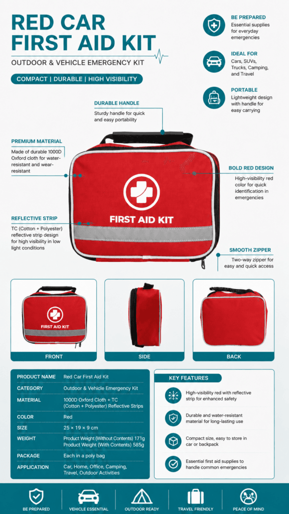 Compact First Aid Kit Bag with Reflective Strip detail image