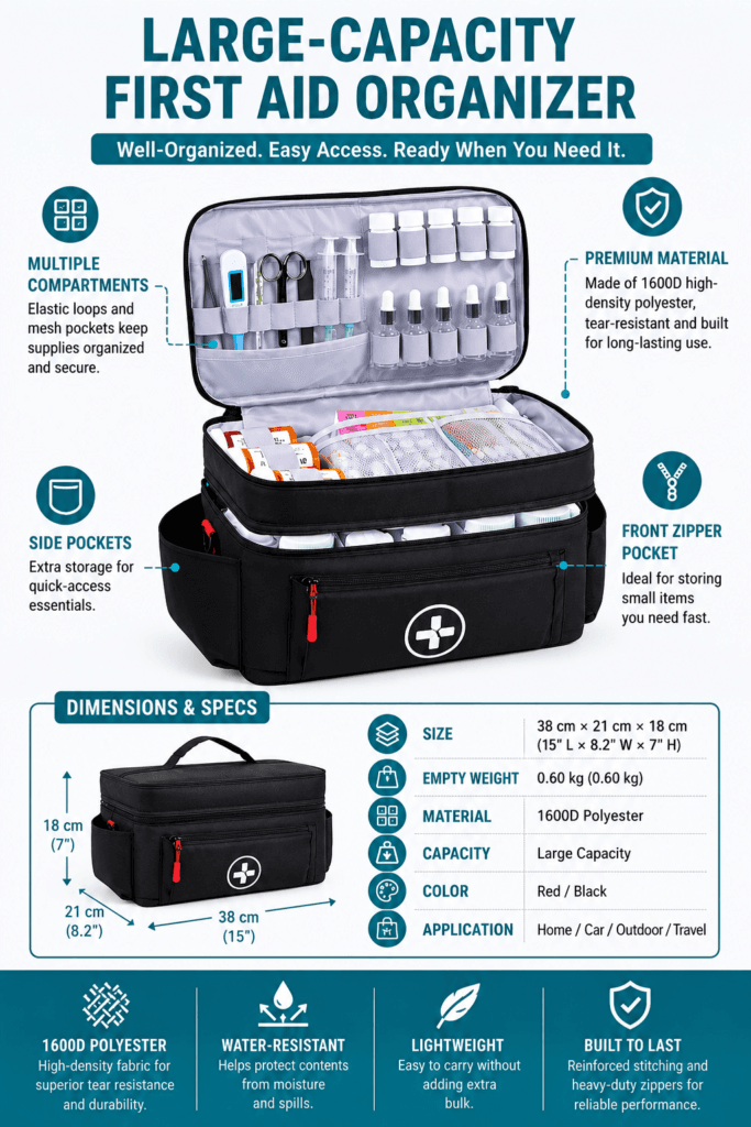 Extra-Large Double-Layer First Aid kit Bag with Shoulder Strap detail image