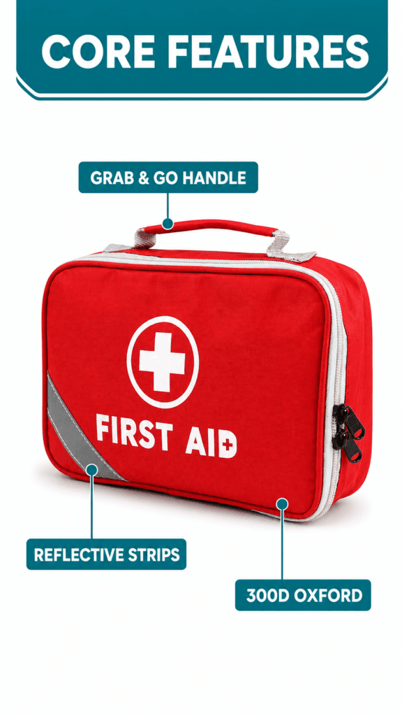 Compact First Aid Kit Bag with Slanted Reflective Strip detail image