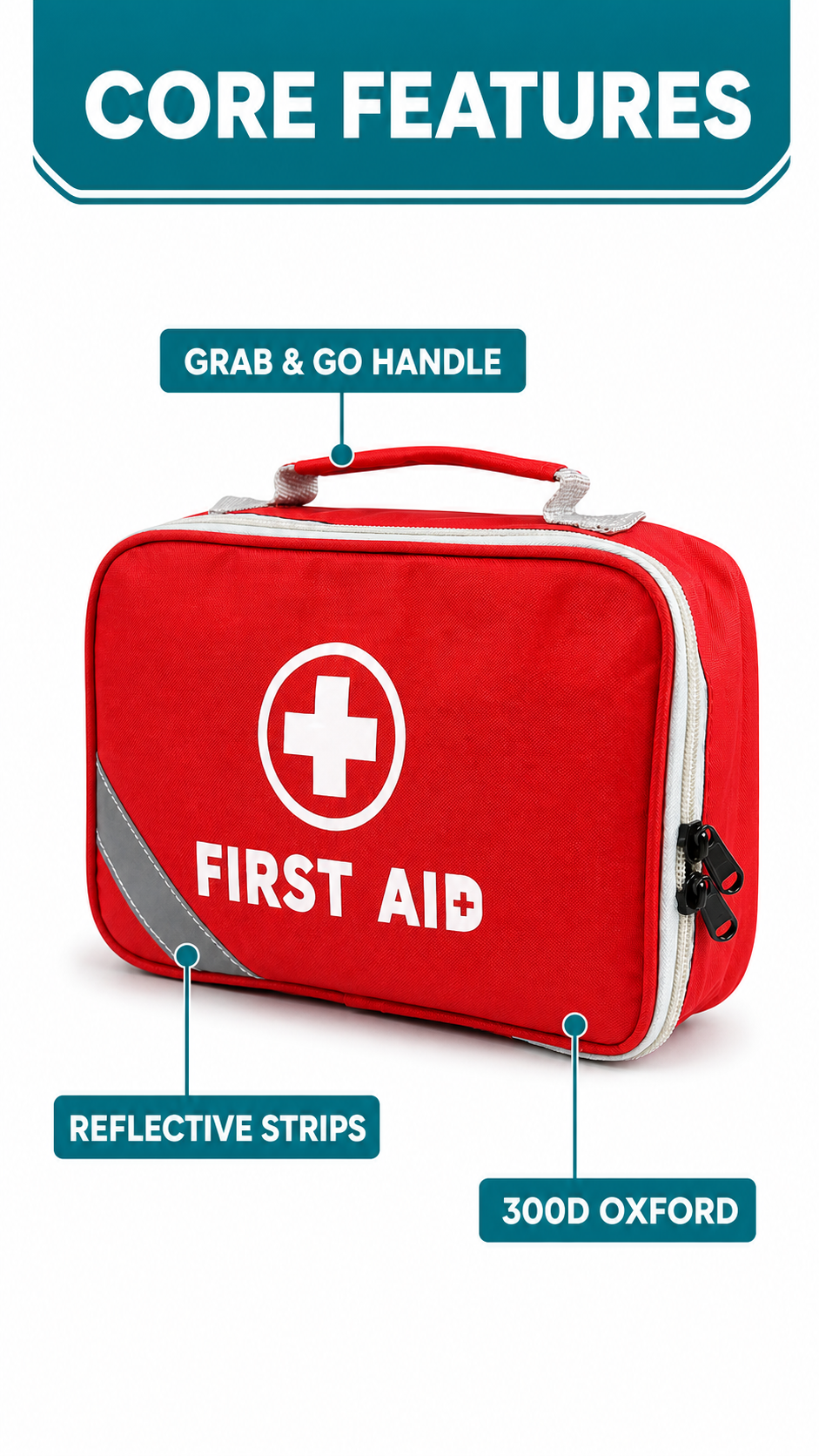 Compact First Aid Kit Bag with Slanted Reflective Strip detail image