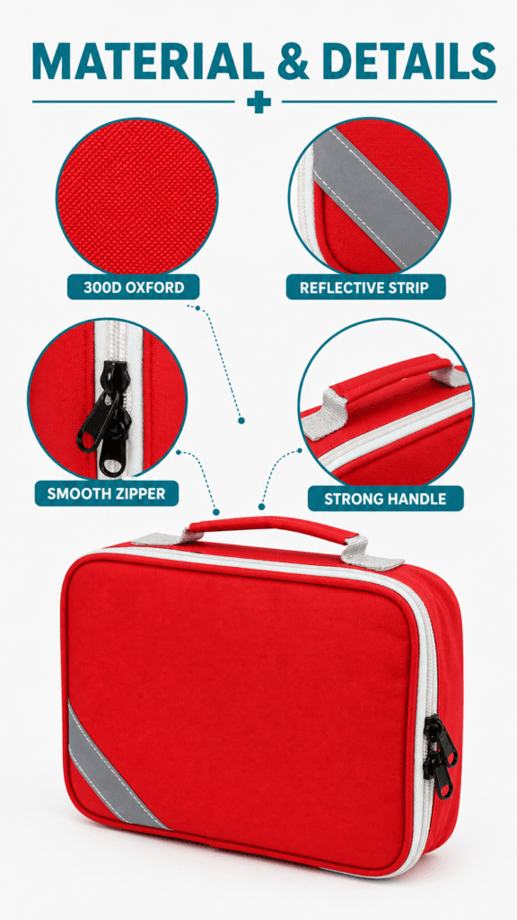Compact First Aid Kit Bag with Slanted Reflective Strip detail image