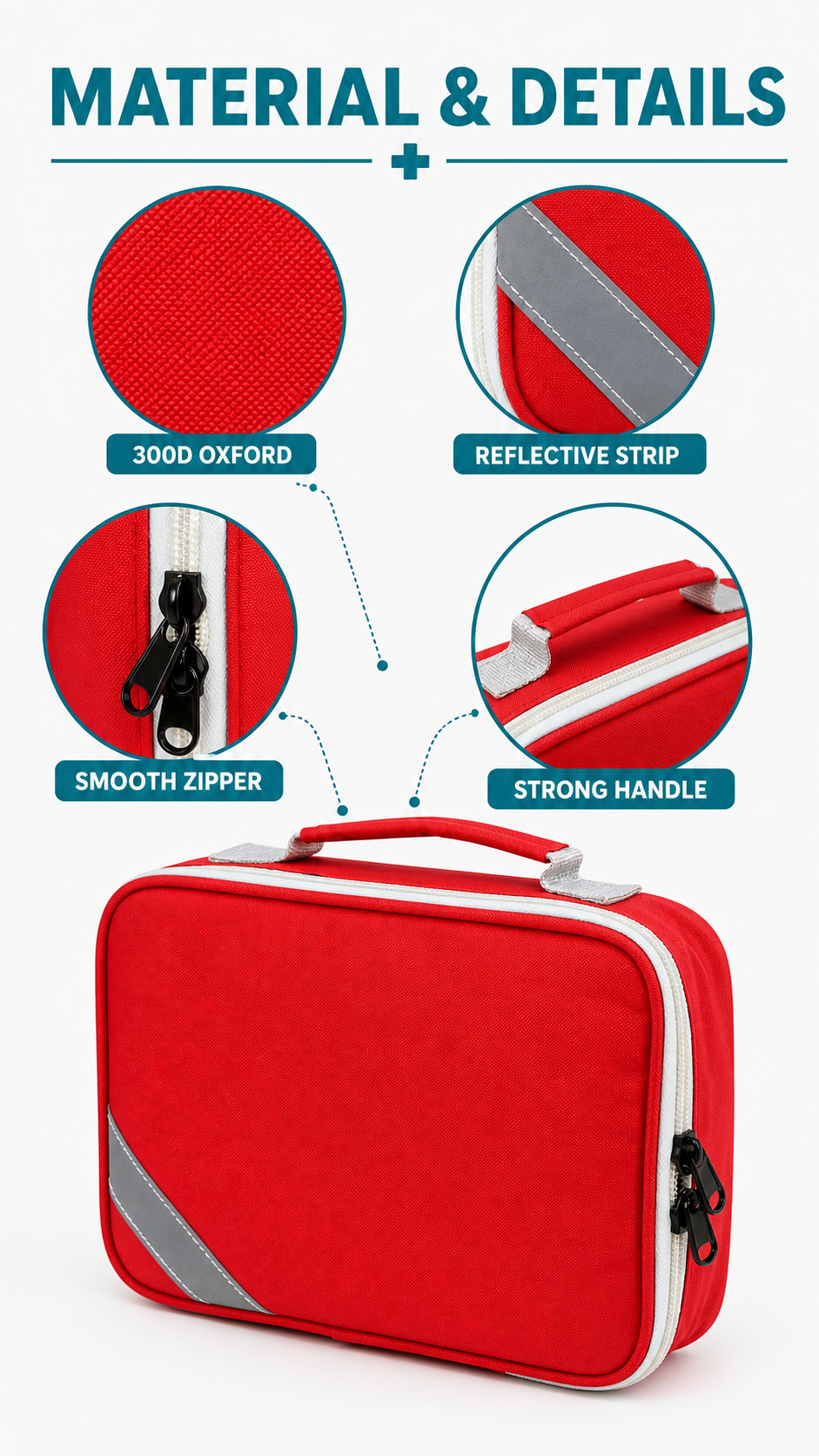 Compact First Aid Kit Bag with Slanted Reflective Strip detail image
