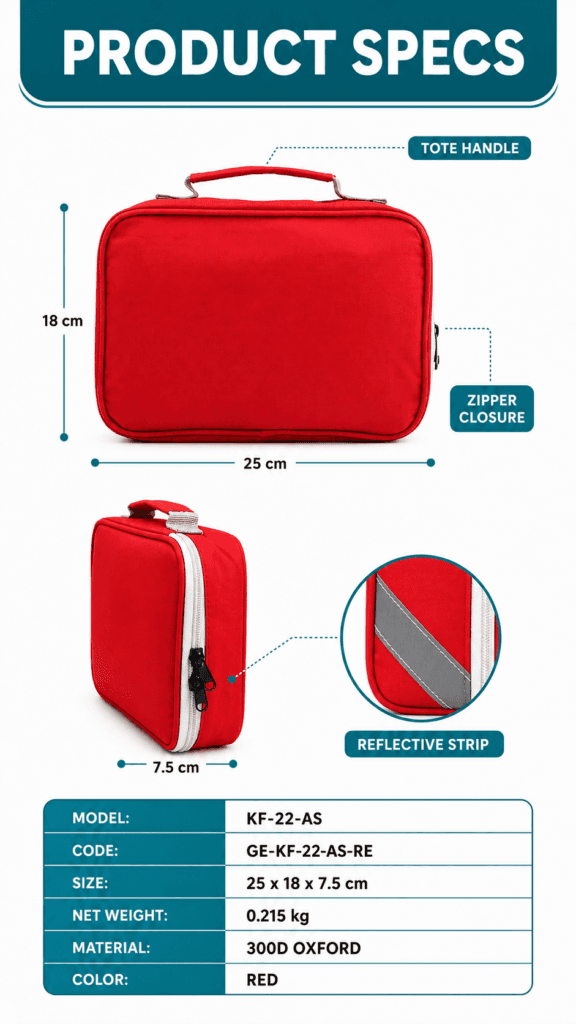 Compact First Aid Kit Bag with Slanted Reflective Strip detail image
