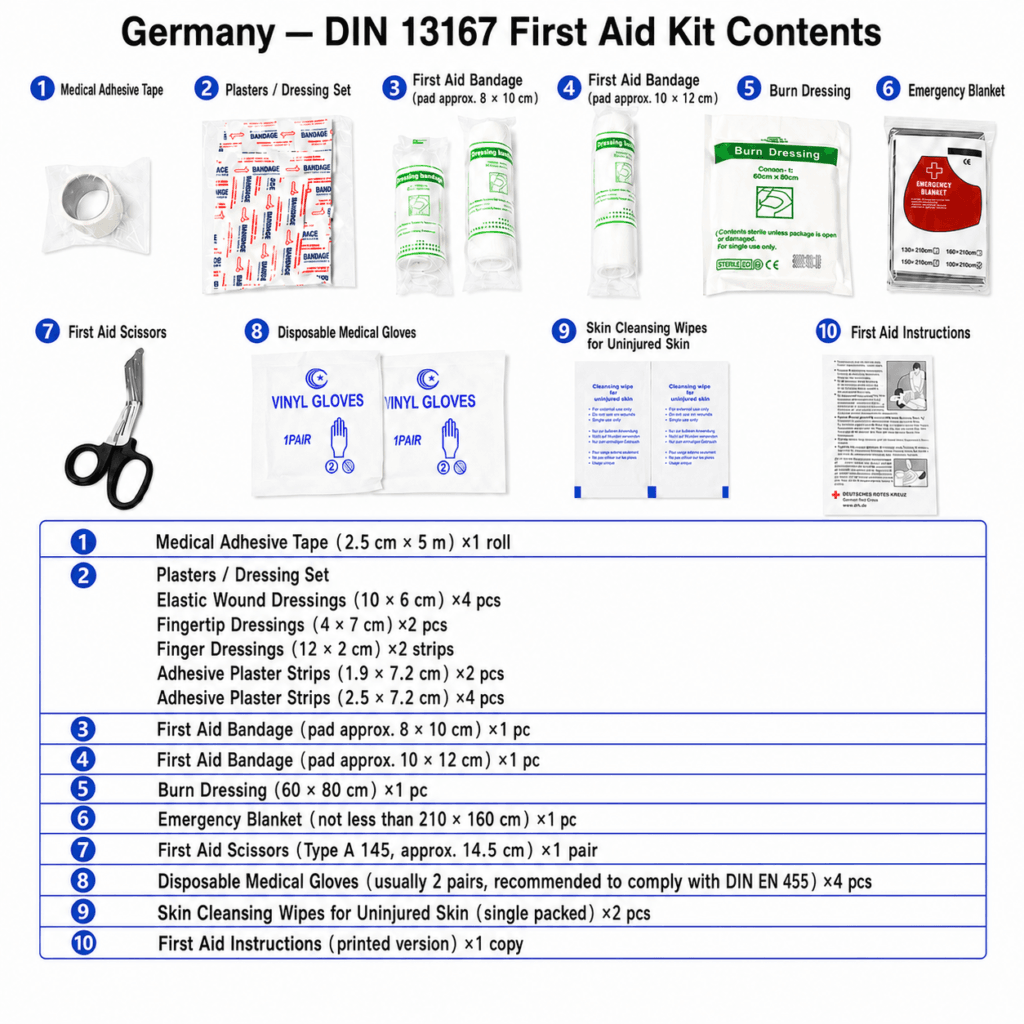 Germany DIN 13167:2014 Motorcycle First Aid Kit