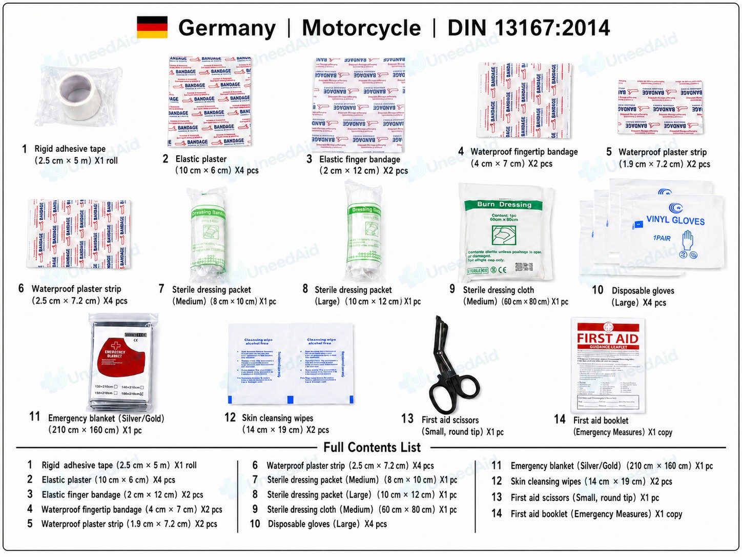 Germany DIN 13167:2014 Motorcycle First Aid Kit