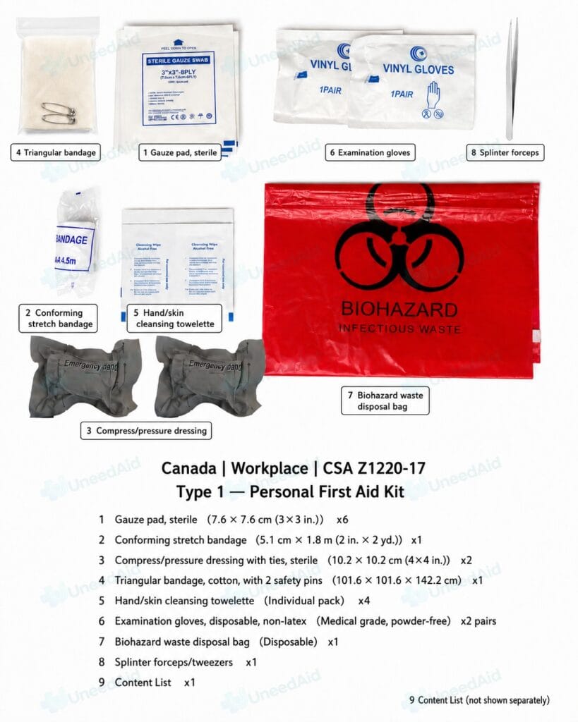 Canada CSA Z1220-17 Type 1 Personal First Aid Kit