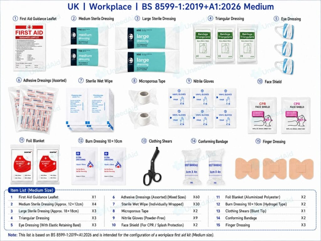 UK BS 8599-1:2019+A1:2026 Medium Workplace First Aid Kit