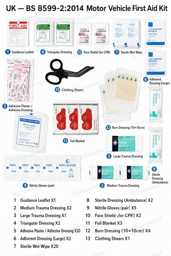 UK BS 8599-2:2014 Motor Vehicle First Aid Kit